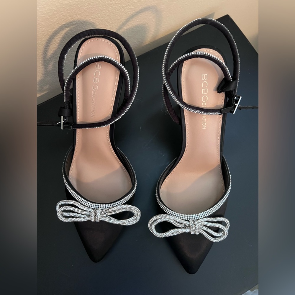 BCBGeneration Bow Tie Knot Rhinestone Heels